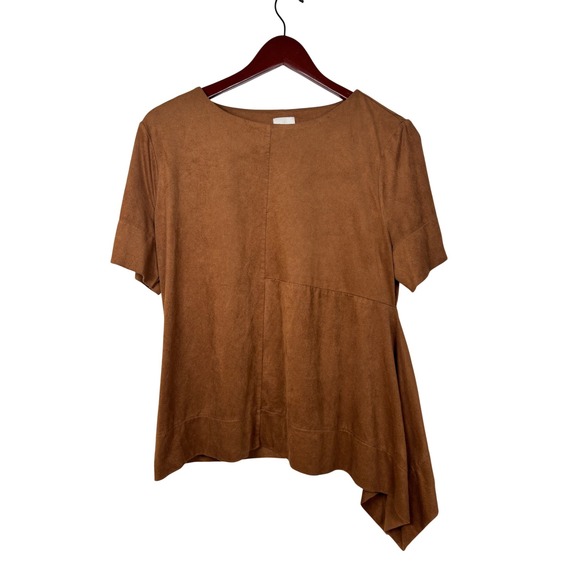 Chico's Tops - Chico's‎ Women's 1 Brown Suede Angled Asymmetrical Tunic Top Short Sleeve Medium